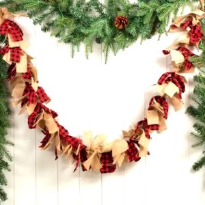 10 foot Vintage Burlap Buffalo Fireplace Holiday tree Garland Decor by Gr…